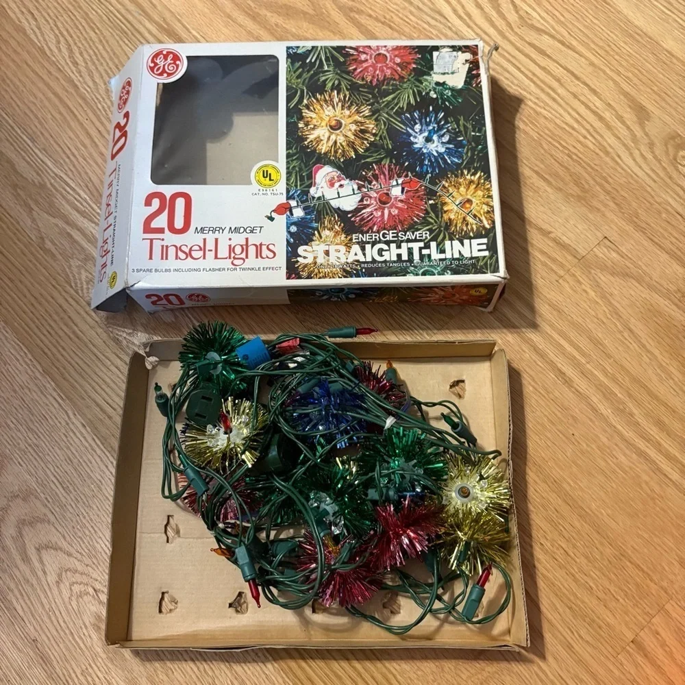 Vintage GE Merry Midget 20 Tinsel Lights 1970s Christmas String Multi Color